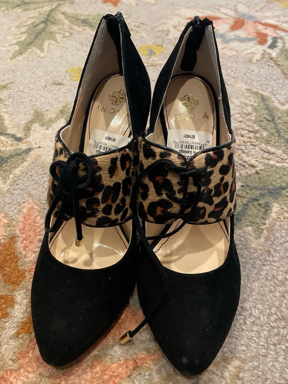 Isola Black Pointed Toe Pumps with Leopard Accent - Women’s Size 8